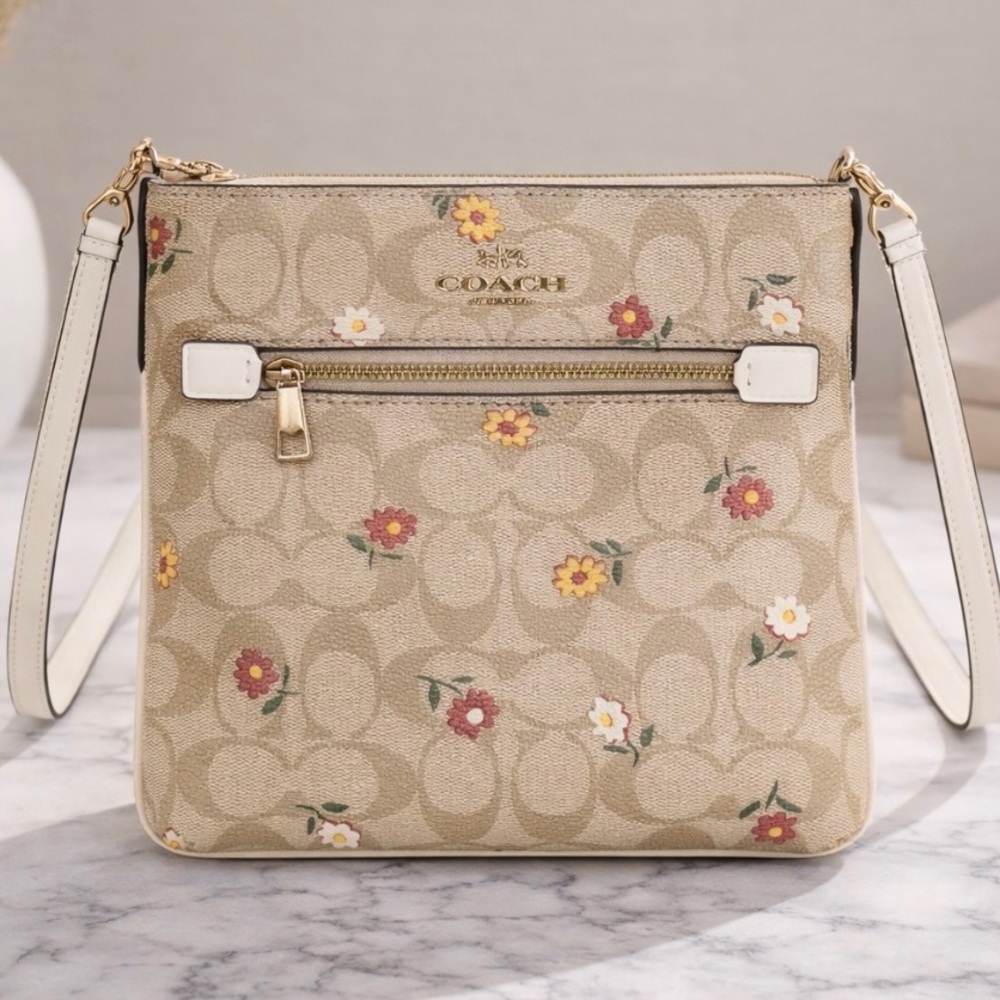 Coach Floral Signature Crossbody in Beige and Tan
